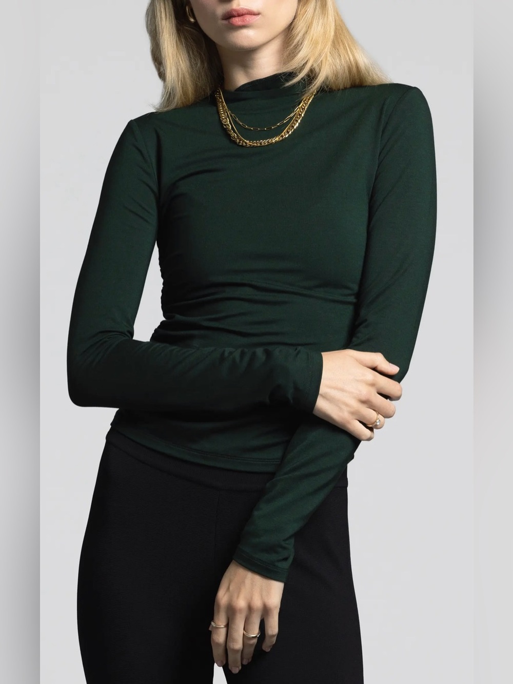 Weekend Los Angeles Deep Forest Ruched Long Sleeve Tencel Top Size XL